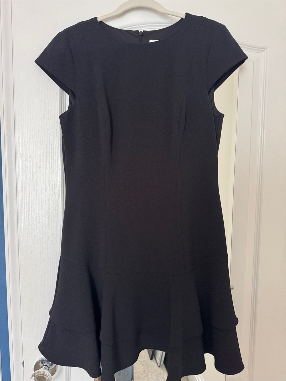 Eliza J Black Cap-Sleeve Ruffle-Hem Mini Dress